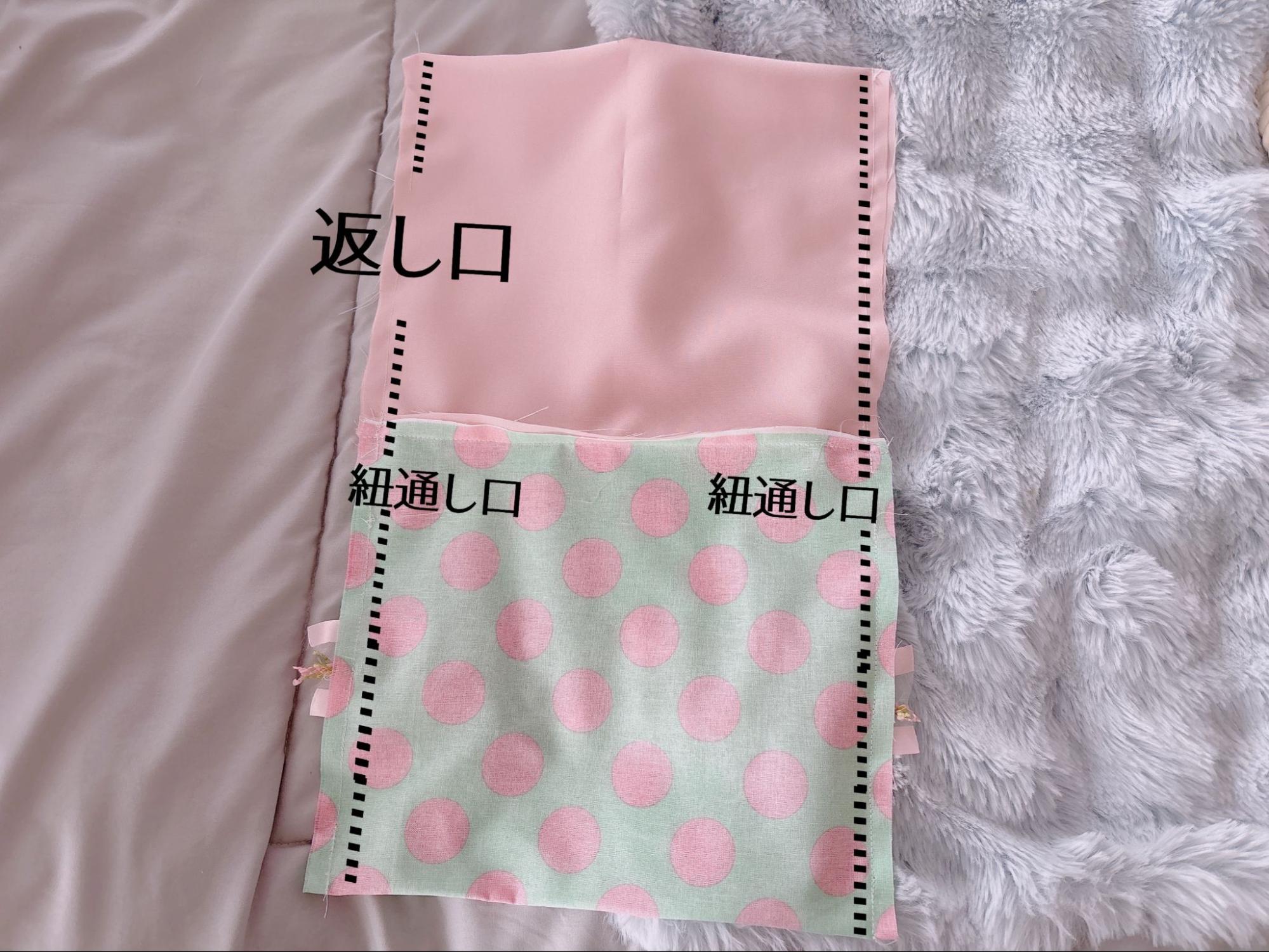 紐通し口と返し口の縫い方の説明図